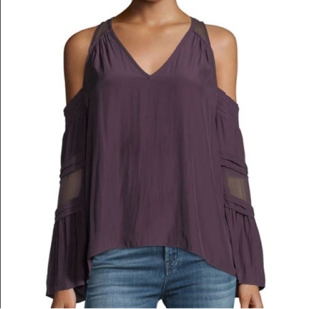 Ramy Brook Faretta V-Neck Cold-Shoulder Blouse Size Small